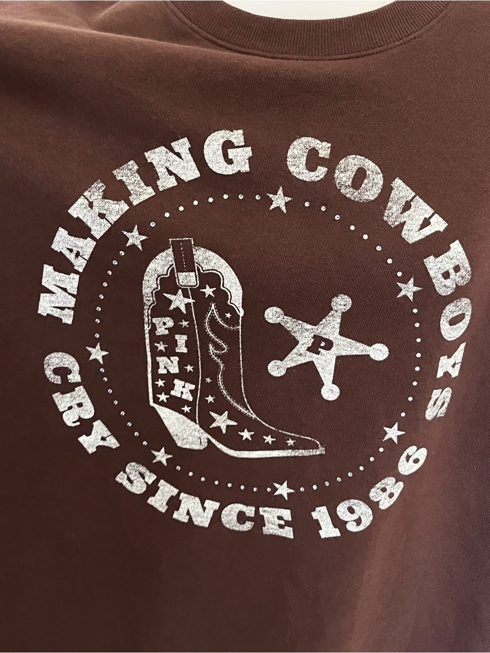 NWT Victoria's Secret Making Cowboys Cry Since 1986 Brown Crewneck Sweatshirt XL